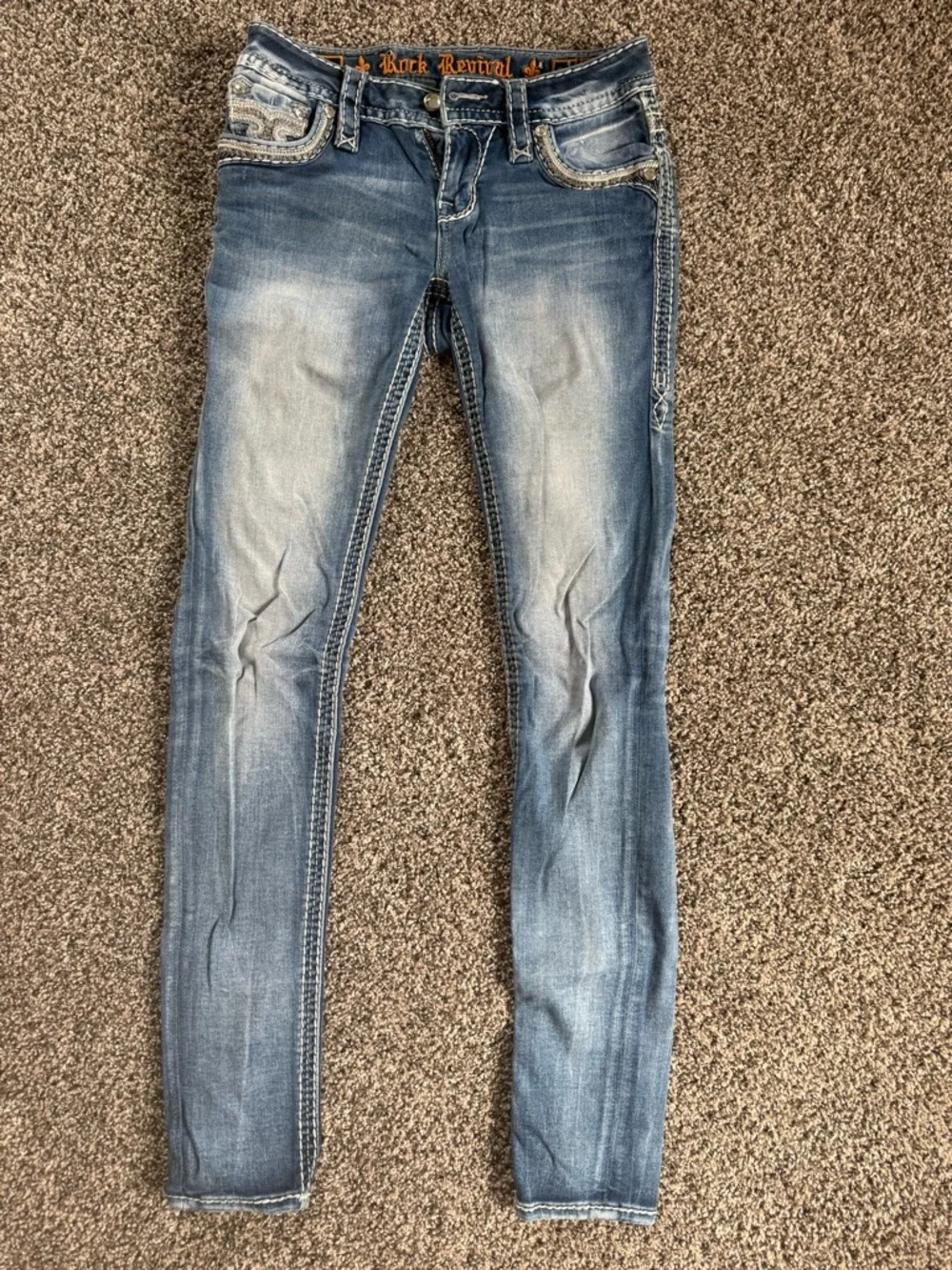 Rock Revival Women’s Medium Blue Embroidered Back Pocket Skinny Jeans Size 25 - Picture 4 of 4